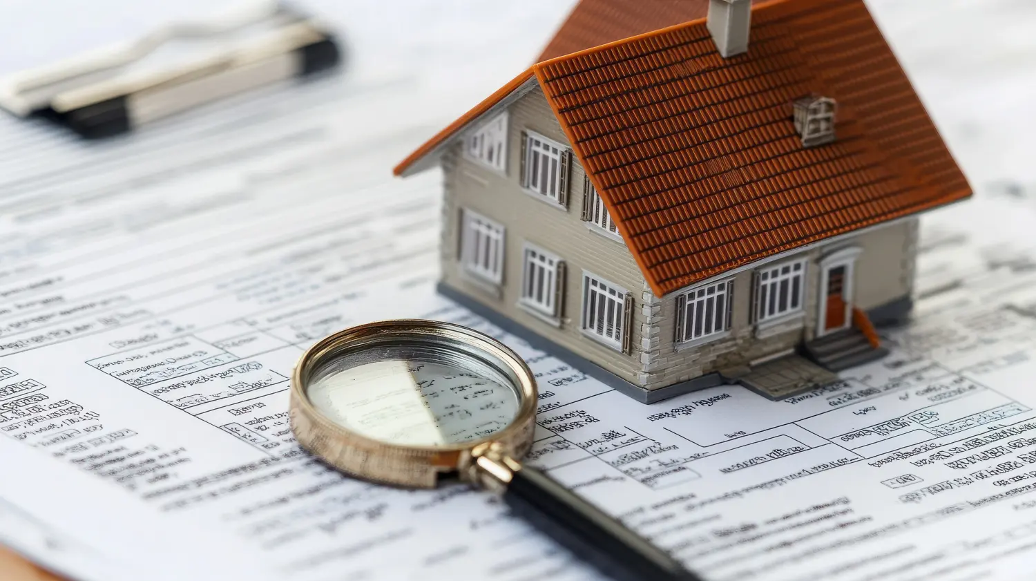 Checkliste für die Immobilieninspektion zusammen mit Darlehensunterlagen mit detaillierten Zinsinformationen, unerlässlich für eine gründliche Immobilienbewertung und Finanzplanung.